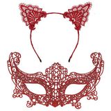 Kanonik Education Romantik Kırmızı Dantel Maske Seti – Kedi Kulaklı Taç ve Maske No 3