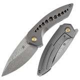 KANSEPT ODD 21 | Ön Flipper | Gri Eloksal Titanyum Bronz Delikli Sap | Damascus Çelik Çakı | K1077A2
