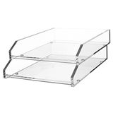 Kantek Şeffaf Akrilik Çift Harf Tepsisi, 2 Katlı İstiflenebilir Masa Düzenleyici, Önden Yükleme, 26,9 cm x 35,3 cm x 12,2 cm, Kaymaz Ayaklar, Ofis Organizatörü, Masa Aksesuarı