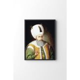 Kanuni Sultan Süleyman - Ahşap Çerçeve, Siyah, 50 x 70
