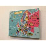 Kanvas Avrupa Haritası Renkli Illüstrasyonlu - Ev ve Ofis Dekorasyonu - 40X35 cm