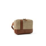 Kanvas Çapraz Çanta 26x18x6 cm, Suni Deri Detaylı, Fermuarlı, Tablet Bölmeli, Kalem Cepli, Ayarlanabilir Omuz Askılı Postacı Çantası (Bej-Taba)