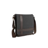 Kanvas Çapraz Çanta 26x29x7 cm, Kapaklı Messenger Omuz Çantası, Ön ve Arka Fermuarlı Cepli, Telefon/Not Defteri Hızlı Erişim Gözü, Ayarlanabilir Askılı Postacı Çantası (Füme)