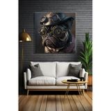 Kanvas Duvar Tablosu Kare Tekli Salon Mutfak Yatak Odası Ofis Steampunk Pug Köpek Portre