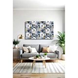 Kanvas Duvar Tablosu Yatay Tekli Salon Mutfak Yatak Odası Ofis Mavi Yapraklı Beyaz Manolyalar