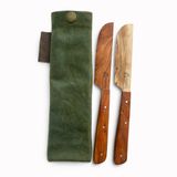 Kanvas Kılıflı Ahşap Bıçak Seti – 2’li El Yapımı Doğal Ahşap Kahvaltı Bıçağı, Mumlu Kanvas ve Deri Kılıflı Kamp Servis Seti | Tanto Bushcraft