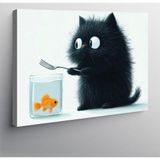 Kanvas Tablo Akvaryum Balıklı Kara Kedi 50cmx70cm