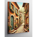 Kanvas Tablo Arnavut Kaldırımlı Sokak Ve Evler, 100 x 140