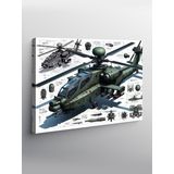 Kanvas Tablo Askeri Helikopter Çizimi 100cmx140cm