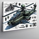 Kanvas Tablo Askeri Helikopter Çizimi 70cmx100cm