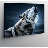 Kanvas Tablo Ay Işığında Uluyan Kurt 50cmx70cm