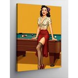 Kanvas Tablo Bilardo Masasında Kadın