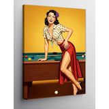 Kanvas Tablo Bilardo Masasında Retro Kadın, 70 x 100 CNVSDKEY140142