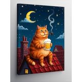 Kanvas Tablo Çatıdaki Turuncu Kedi Ve Keyif, 50 x 70