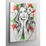 Kanvas Tablo Çiçekli Soyut Kadın Yüzü, 100 x 140