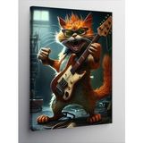 Kanvas Tablo Elektro Gitar Çalan Turuncu Kedi