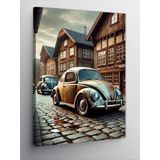 Kanvas Tablo Eski Arabalarla Sokak, 50 x 70