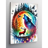 Kanvas Tablo Gece Kurt Ve Geyik Manzarası, 70 x 100