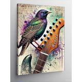 Kanvas Tablo Gitar ve Renkli Kuş, 100 x 140