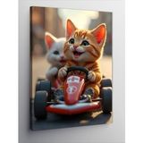 Kanvas Tablo Go Kart Kullanan Kedi