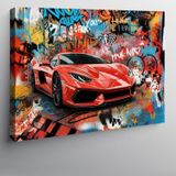 Kanvas Tablo Grafitili Kırmızı Spor Araba 70cmx100cm