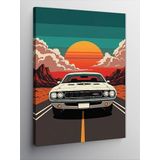 Kanvas Tablo Güneş Batımında Klasik Araba, 100 x 140