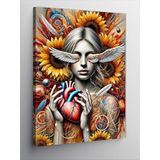 Kanvas Tablo Kalbi Tutan Melek ve Renk Patlaması, 100 x 140