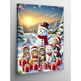 Kanvas Tablo Kardan Adam Kediler Yılbaşı Kutlaması, 70 x 100