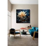 Kanvas Tablo Kare Tekli Salon Mutfak Yatak Odası Ofis 3D Gold Efekt Lotus Tasarımı 963