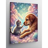 Kanvas Tablo Kedili ve Köpekli Sevgi Anı, 70 x 100