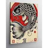 Kanvas Tablo Kırmızı Japon Balığı Ve Dalga Deseni, 100 x 140
