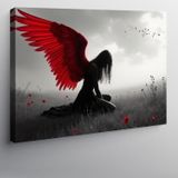 Kanvas Tablo Kırmızı Kanatlı Melek Figürü 50cmx70cm