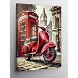 Kanvas Tablo Kırmızı Motosiklet Ve Telefon Kulübesi, 100 x 140