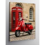 Kanvas Tablo Kırmızı Vespa ve Telefon Kulübesi, 100 x 140 CNVSDKEY138102