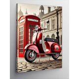 Kanvas Tablo Kırmızı Vespa Ve Telefon Kulübesi, 70 x 100 CNVSDKEY141491