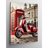Kanvas Tablo Kırmızı Vespa Ve Telefon Kulübesi