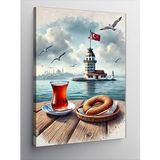 Kanvas Tablo Kız Kulesi Ve Çay Bardağı