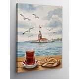 Kanvas Tablo Kız Kulesi ve Türk Çayı, 50 x 70