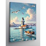 Kanvas Tablo Kız Kulesi Ve Uçan Martılar, 70 x 100