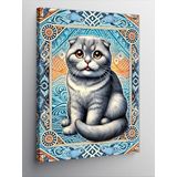 Kanvas Tablo Mavi Çerçevede Sevimli Kedi, 70 x 100