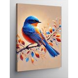 Kanvas Tablo Mavi Kuş Ve Çiçek Dalı, 50 x 70