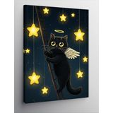 Kanvas Tablo Melek Kanatlı Siyah Kedi, 70 x 100