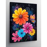 Kanvas Tablo Neon Çiçekler Ve Kelebek, 50 x 70