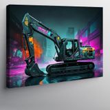Kanvas Tablo Neon Işıklı Ekskavatör Tasarımı 100cmx140cm