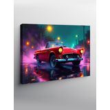 Kanvas Tablo Neon Işıklı Kırmızı Klasik Araba 70cmx100cm
