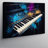 Kanvas Tablo Neon Işıklı Piyano 100cmx140cm