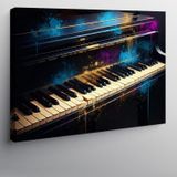 Kanvas Tablo Neon Işıklı Piyano Tasarımı 100cmx140cm