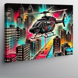 Kanvas Tablo Neon Şehirde Helikopter