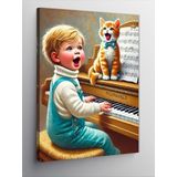Kanvas Tablo Piyano Çalan Çocuk Ve Kedi, 70 x 100 CNVSDKEY140342