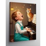 Kanvas Tablo Piyano Çalan Çocuk Ve Kedi, 70 x 100 CNVSDKEY141684